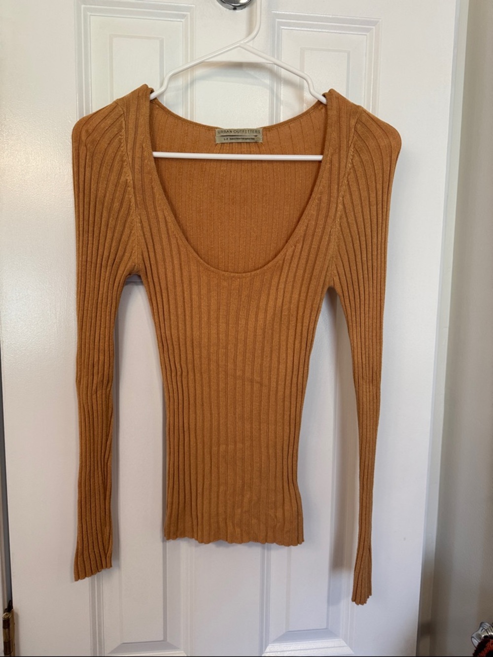 Urban Outfitters Ribbed Scoop Neck Top - Camel Tan